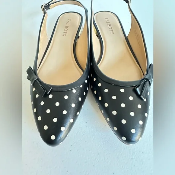 Talbots Edison Slingback Flats Polka Dot Print Gold Mirrored Low Heel Size 8M - Picture 5 of 12